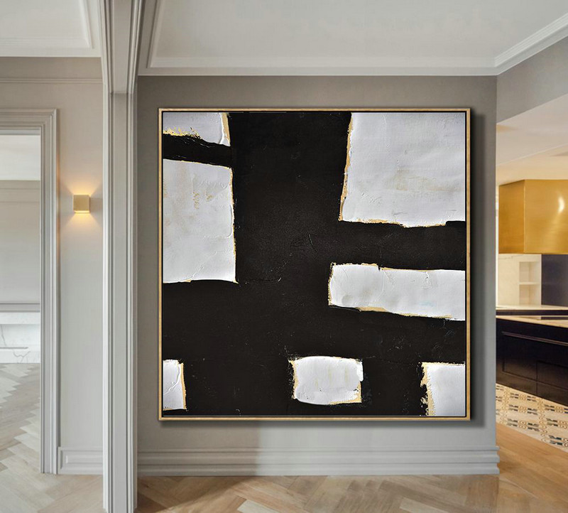Original Artwork Extra Large Abstract Painting,Handmade Minimal Art Palette Knife Canvas Painting, Black White Beige - Hand Made Original Art